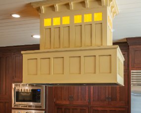 115-09 [Island and Range Hood] Wood : Maple; Paint color : Bee's Wax over Eco Brown stain and Burnished; Door Style : Craftsman; Face Frame : Square Inset [Perimeter...