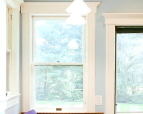 14-08 Wood : Quartersawn White Oak; Finish : Burnt Umber with Van Dyke glaze; Door Style : Providence; Face Frame : Square Inset