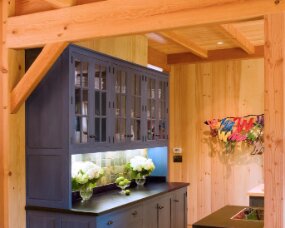50-03 Wood : Clear Pine; Paint Color : Soldier Blue Milk Paint over Cherry stain, burnished; Door Style : Old Cupboard; Face Frame : Square Inset
