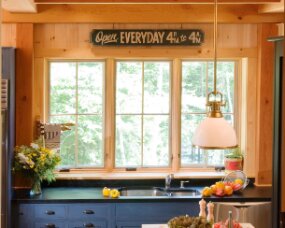 50-07 Wood : Clear Pine; Paint Color : Soldier Blue Milk Paint over Cherry stain, burnished; Door Style : Old Cupboard; Face Frame : Square Inset