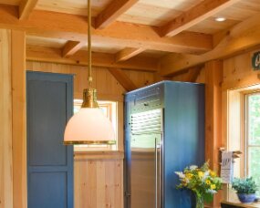 50-09 Wood : Clear Pine; Paint Color : Soldier Blue Milk Paint over Cherry stain, burnished; Door Style : Old Cupboard; Face Frame : Square Inset