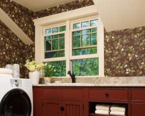 64-11 Wood : Clear Pine; Paint color : Barn Red Milk Paint over Pitch Black Milk Paint, burnished; Door Style : Coventry; Face Frame : Beaded Inset