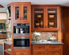 70-07 Wood : Sapele (Wood specie no longer available. Shown for style only); Finish : Nutmeg; Door Style : Ellsworth; Face Frame : Squared Channel