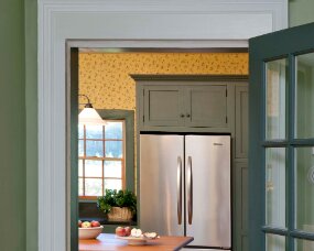 86-02 Wood : Maple; Paint color : Custom blended Milk Paint; Door Style : Barnstead; Face Frame : Square Inset