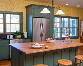 86-06 Wood : Maple; Paint color : Custom blended Milk Paint; Door Style : Barnstead; Face Frame : Square Inset