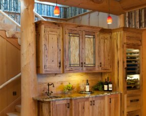 89-13 Wood : Reclaimed Chestnut; Finish : Natural; Door Style : Ellsworth; Face Frame : Square Inset (Walls) Frameless (Bases)