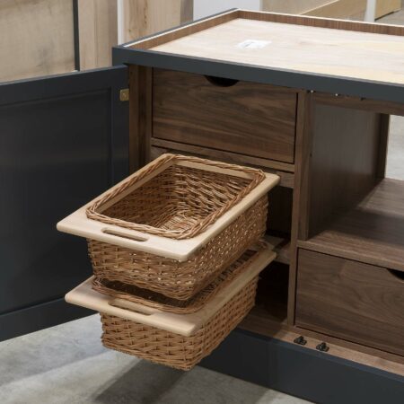 Base Cabinet with Two Roll Out Drawers and Two Wicker Baskets - Both Baskets Open
