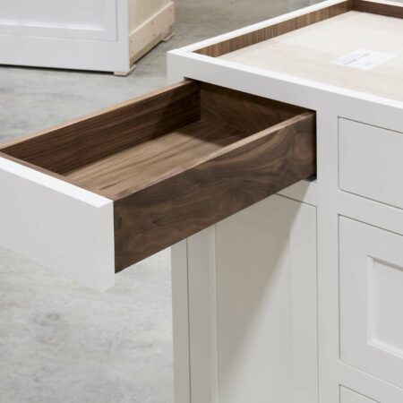 Base Cabinet with Tray Drawer Box and Pegged Plate Drawers - Left Drawer Open