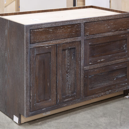 Base Cabinet with Reclaimed Red Oak, Chestnut stain and Surf Highlights - Left Side