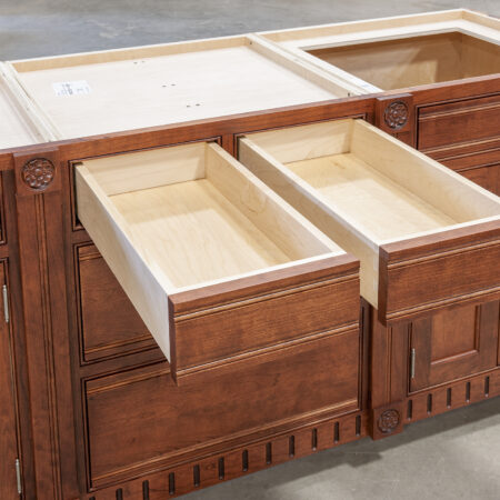 Eastlake Inspired Master Bath Cabinet - Top Drawers Open