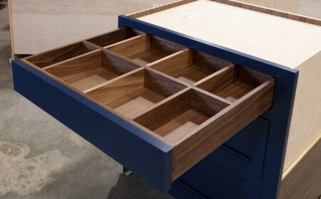 Three Drawer Base with Adjustable Dividers, Plexi Lid, Plate Drawer - Top Drawer Open