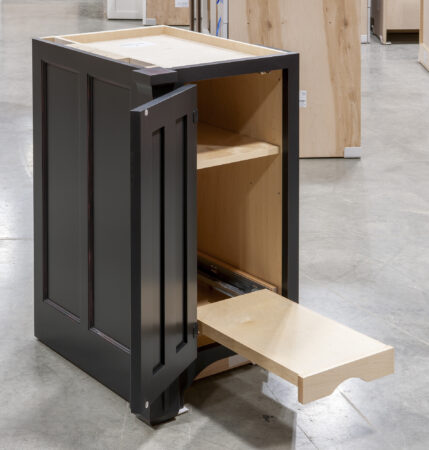 Base Cabinet with Corner Post and Slide Out Shelf - Door Open