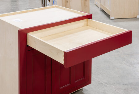 Base Cabinet with Walnut Tray Slideout and Recycling Center - Drawer Open