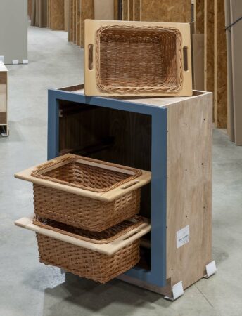 Base Cabinet with Three Wicker Baskets - Top Basket Removed