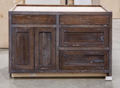 Base Cabinet with Reclaimed Red Oak, Chestnut stain and Surf Highlights